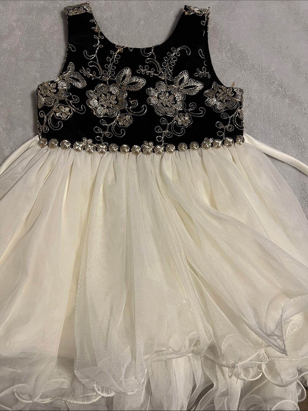 American Princess Black and Cream Floral Embroidered Tulle Dress